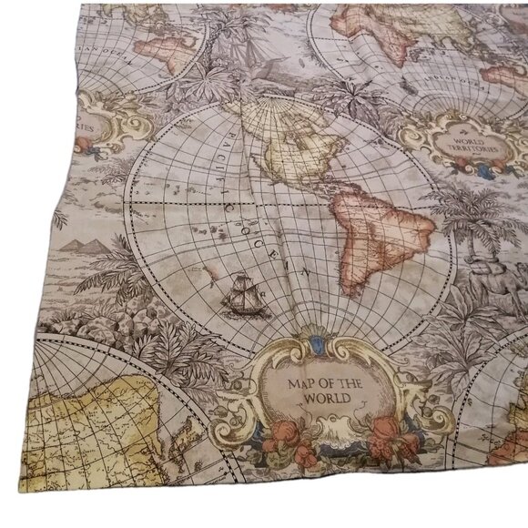 Tommy Hilfiger Old World Map Fabric Shower Curtain Beige Orange Globes Cotton - Picture 1 of 5